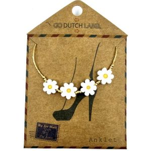 Go Dutch Label Enkelsieraad witte bloemen Goud
