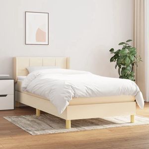 The Living Store Boxspringbed - Pocketvering - 90x190 cm - Crème - Verstelbaar hoofdbord