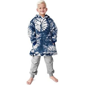 Hoodie Deken Met Print - Hodie Deken Met Mouwen - Hoodie Deken Kinderen - Inktblauw geverfd - (2-4 Jaar Grote Maten)