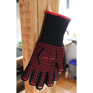 Barbecue handschoenen EXTRA LANG hittebestendig tot 500 graden - professionele BBQ handschoenen met onderarm bescherming - perfect ook bij de oven (Rood, L/XL)