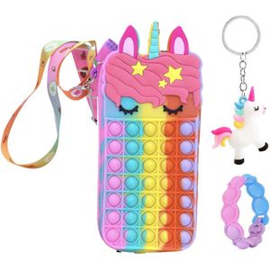 Speelgoed 3 jaar - Fidget Toys - 3-Pack - Fidget speelgoed - Unicorn - Fidget Toys pakket - Tasje 21 x 9 x 4 cm - Eenhoorn - Eenhoorn tasje - Unicorn tasje - armbandje - sleutelhanger - multi paars