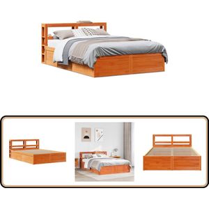 vidaXL Bedframe met hoofdbord massief grenenhout wasbruin 150x200 cm