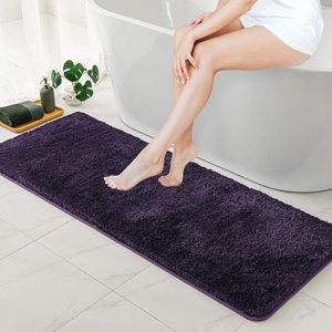 Badmat zacht badtapijt antislip badmat badkamermat bedtapijt pluizig tapijt badkamertapijt douchemat voor bad en woonkamer slaapkamer 45 x 120 cm donkerpaars