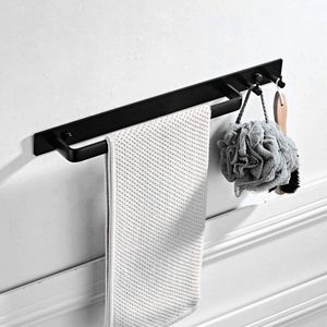 Handdoekenrek zonder boren, Zwart, handdoekstang, behang, 42 cm, wandmontage geborsteld, 2 haken, badkamer en keuken