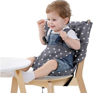 Babyreisstoel draagbare kinderstoelhoes, draagbare mobiele kinderstoel, veiligheidsgordel, eetkamerstoel, opvouwbaar en draagbaar (grijs)