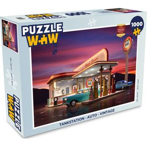 Puzzel Tankstation - Auto - Vintage - Legpuzzel - Puzzel 1000 stukjes volwassenen