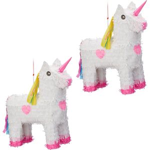 Relaxdays 2x pinata eenhoorn - hangen - voor kinderen - zelf vullen - verjaardag – unicorn