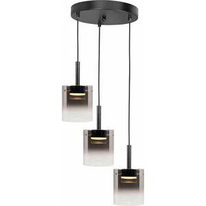 Moderne hanglamp Salerno rond | 3 lichts | transparant / zwart | glas / metaal | in hoogte verstelbaar tot 160 cm | Ø 28 cm | eetkamer / woonkamer lamp | modern / sfeervol design