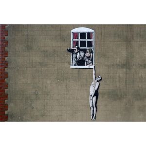 BANKSY Naked Man Hanging From Window Window Lovers Canvas Print