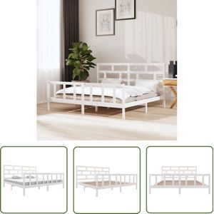 vidaXL Bedframe Grenenhout Wit 200x200 cm Houten Bedframe - Grenenhout Bed - Massief Hout Bed - Wit Bed - King Size Bed