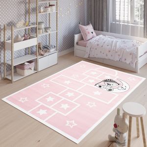 Tapiso Baby Vloerkleed Roze Wit Teddybeer Modern Kinderkamer Tapijt Maat- 160x220