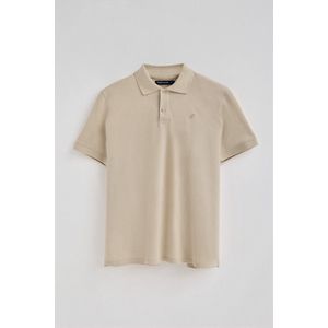 Beige polo van linnen en katoen met twee knopen en geborduurd monogram