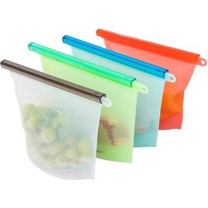 Siliconen Vershoudzakken | Bewaarzakken | Diepvrieszakken | Herbruikbaar | Lekvrij | Set 4-Stuks 1000ml | Vries & Hitte Bestendig | 4 Kleuren