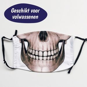 Wasbaar Mondkapje Halloween Skelet - Voor Skelet Kostuum - Stoffen Mondkapjes Wasbaar - Met Print - Met Filter - Grappige Mondkapjes - Mondmasker Wasbaar - Halloween Masker