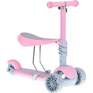Luxe balans 3 in 1 step met zitje - driewieler  - skateboard met lichtgevende wielen - tot 20kg - roze -  vanaf 3+ jaar