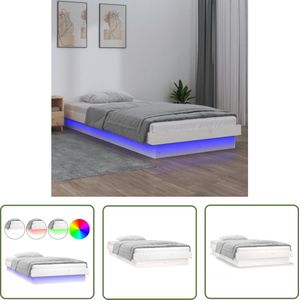 The Living Store Bedframe LED massief hout wit 90x190 cm - LED Bedframe - Grenenhouten Bed - Led Lampjes - Bed Met Verlichting - Kinderbed