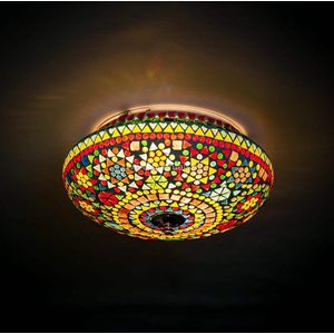 Oosterse mozaïek plafondlamp Indian Design | 1 lichts | multi colour | glas / metaal | Ø 25 cm | eetkamer / woonkamer / slaapkamer | sfeervol / traditioneel / modern design