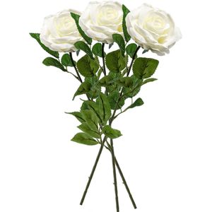 3x Creme rozen Marleen kunstbloemen 63 cm - Woondecoratie/accessoires - Kunstbloemen - Nepbloemen - Kunsttakken - Roos/rozen