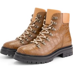 NoGRZ P.Cook Dames Leren enkelboots - gevoerde veterschoenen - Cognac Bruin Leer