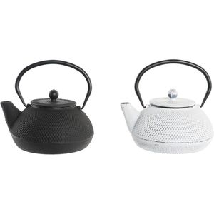 Theepot DKD Home Decor Zwart Roestvrij staal Wit (2 Stuks)