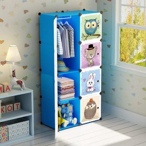 Uitbreidbare kinderplank, kindergarderobe, gelaagde plank, boekenkast met deuren, diepere vakken dan normaal (45 cm versus 35 cm) voor meer ruimte, 75 x 47 x 147 cm, blauw