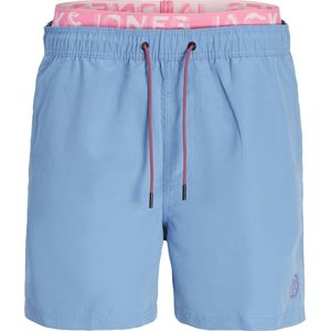 Jack & Jones Heren Zwemshorts JPSTFIJI Dubbele Waistband Effen Lichtblauw/Neon Roze - Maat XS