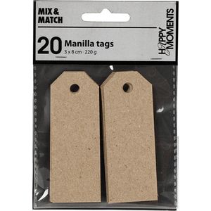 Manilla-labels, afm 3x8 cm, 220 gr, naturel, 20 stuk/ 1 doos