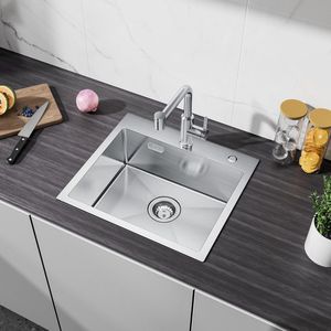 CECIPA Spoelbak Keuken 50x45CM - Spoelbakken met Kraangat - Spoelbakken Keuken - Wasbak Keuken - Enkele Spoelbak - Spoelbakken met afdruip - RVS