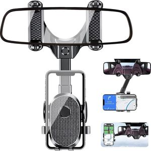 Telefoonhouder, achteruitkijkspiegel, telefoonhouder voor de auto, 360 graden draaibare en intrekbare autotelefoonhouder