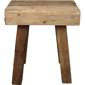 HSM Collection-Rechthoekige Kruk Rustiek-40x25x45-Naturel-Teak