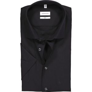 Seidensticker Slim Fit overhemd korte mouw - zwart - Strijkvrij - Boordmaat: 40