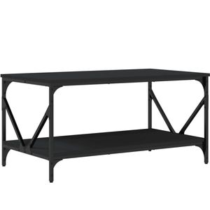 The Living Store Salontafel 90x50x45 cm bewerkt hout zwart - Salontafel - Bijzettafel - Houten Salontafel - Zwarte Salontafel - Stoere Salontafel