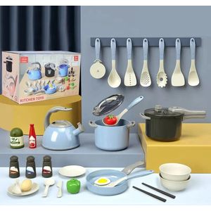 Kinder Keukenset - Speel Kookspeelgoed - Keukenspeelset Voor Peuters - Speelgoed Potten en Pannen Voor Kinderkeuken - Blue