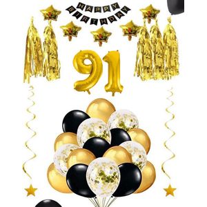 91 jaar verjaardag feest pakket Versiering Ballonnen voor feest 91 jaar. Ballonnen slingers sterren opblaasbare cijfers 91