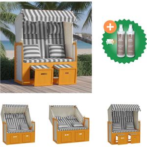 vidaXL Strandstoel met kussens poly rattan en hout wit en grijs Ligbed Inclusief Onderhoudsset