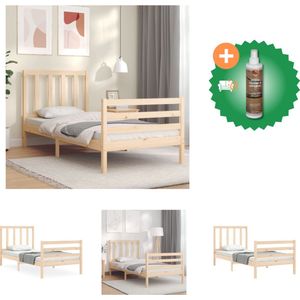 vidaXL Bedframe met hoofdbord massief hout 100x200 cm - Bed - Inclusief Houtreiniger en verfrisser