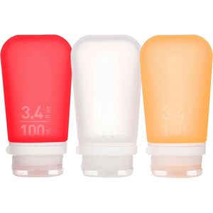 Human Gear - GoToob+ 3-Pack - herbruikbaar - reisflesje - flacon - lekvrij - Medium - 74ml - Clear / Red / Orange
