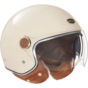 NOX Smart Jethelm met Ingebouwd Zonnevizier - Stijlvol, Lichtgewicht & Comfortabel - Jethelm met Ventilatie - Perfect voor Scooter & Motorfiets - Kleur Crème- Maat M = 57 tot 58 cm