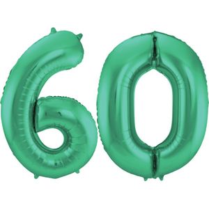 Folat Folie ballonnen - 60 jaar cijfer - glimmend groen - 86 cm - leeftijd feestartikelen