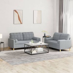 vidaXL Loungeset 2-delig met kussens - Lichtgrijs Loungeset - Tuinmeubilair - Buitenset - Lounge Set - 2 Persoons Bank