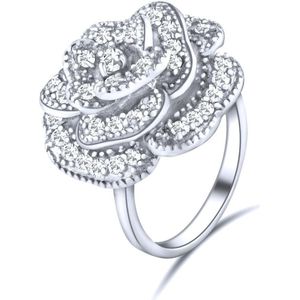 Quiges - 925 Zilveren Ring Klassiek Glinsterende Roos Solitair met Zirkonia Kristal - QSR10718