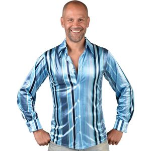 Magic By Freddy's - Hippie Kostuum - Jaren 70 Blauwe Groovy Blouse Man - Blauw - XXL - Carnavalskleding - Verkleedkleding