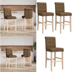vidaXL Barstoelen 2 st massief rubberhout en stof - Barstoel - Barstoelen - Barkruk - Cafestoel