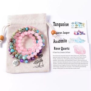 108 Mala Ketting / armband Ohm OM, rozenkwarts / turkoois / emperor jasper keizer jaspis -  natuursteen - Meditatie - Buddha - Gebedssnoer - Kralenketting -  edelsteen kralen - Sparkolia