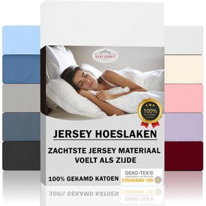 Silky Jersey  Zijdezachte Jersey Hoeslakens Strijkvrij 100% Gekamd Katoen - 200x200+30 cm Wit