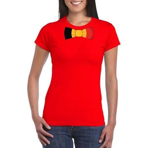 Rood t-shirt met Belgie vlag strikje dames - Belgie supporter XL