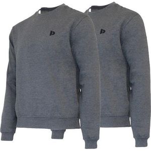2 Pack Donnay - Fleece sweater ronde hals - Dean - Heren - Maat L - Charcoal-marl