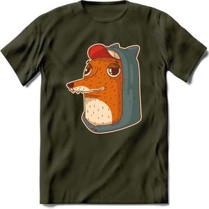 Hippe vos T-Shirt Grappig | Dieren honden Kleding Kado Heren / Dames | Animal Skateboard Cadeau shirt - Leger Groen - L