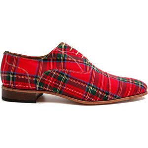 VanPalmen Nette schoenen - Schotse Ruit rood - leer en textiel - topkwaliteit - maat 45