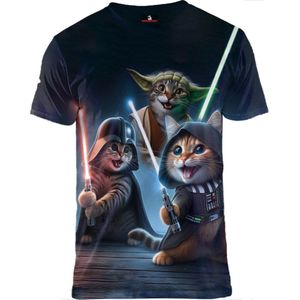 Katten spelen met lightsabers T-shirt Maat XL - Crew neck - Festival shirt - Superfout - Fout T-shirt - Feestkleding - Festival outfit - Foute kleding - Kattenshirt